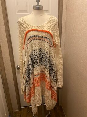 Anthropologie Crochet Cover-Up with Orange Trim
